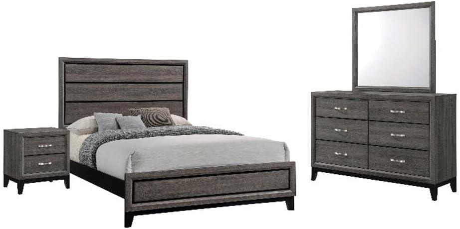 Coaster Watson 4 Piece Queen Panel Bedroom Set in Gray Oak and Black