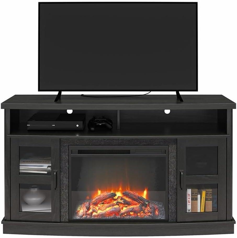 Barrow Creek Black Oak Fireplace TV Console with Glass Doors