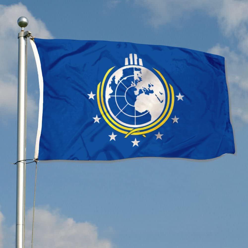 Blue and White Polyester Earth Flag Banner with Grommets