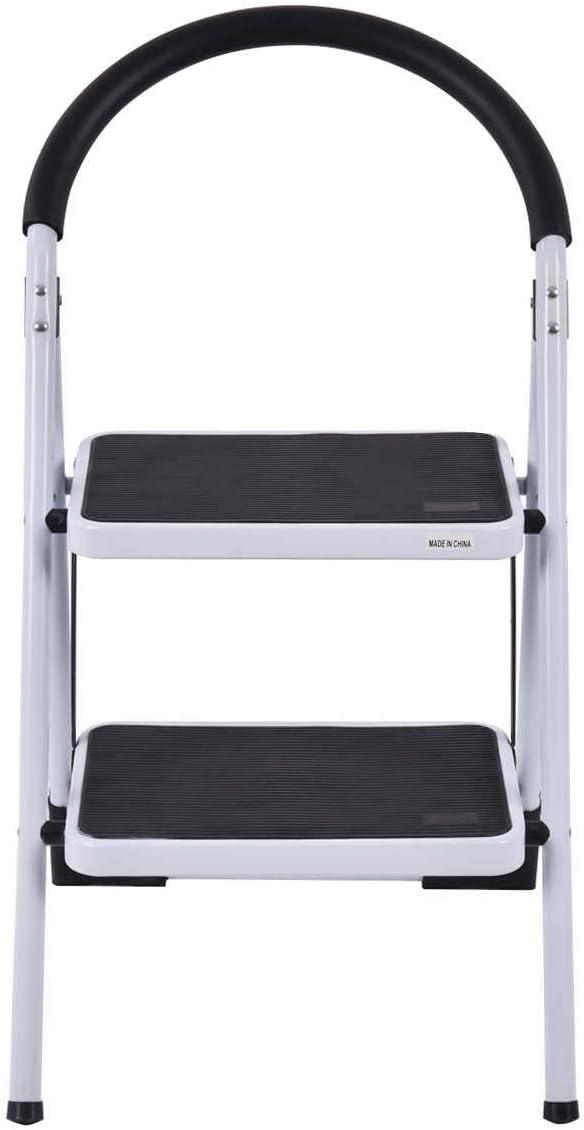 SafePlus White and Black Foldable Two Steps Ladder