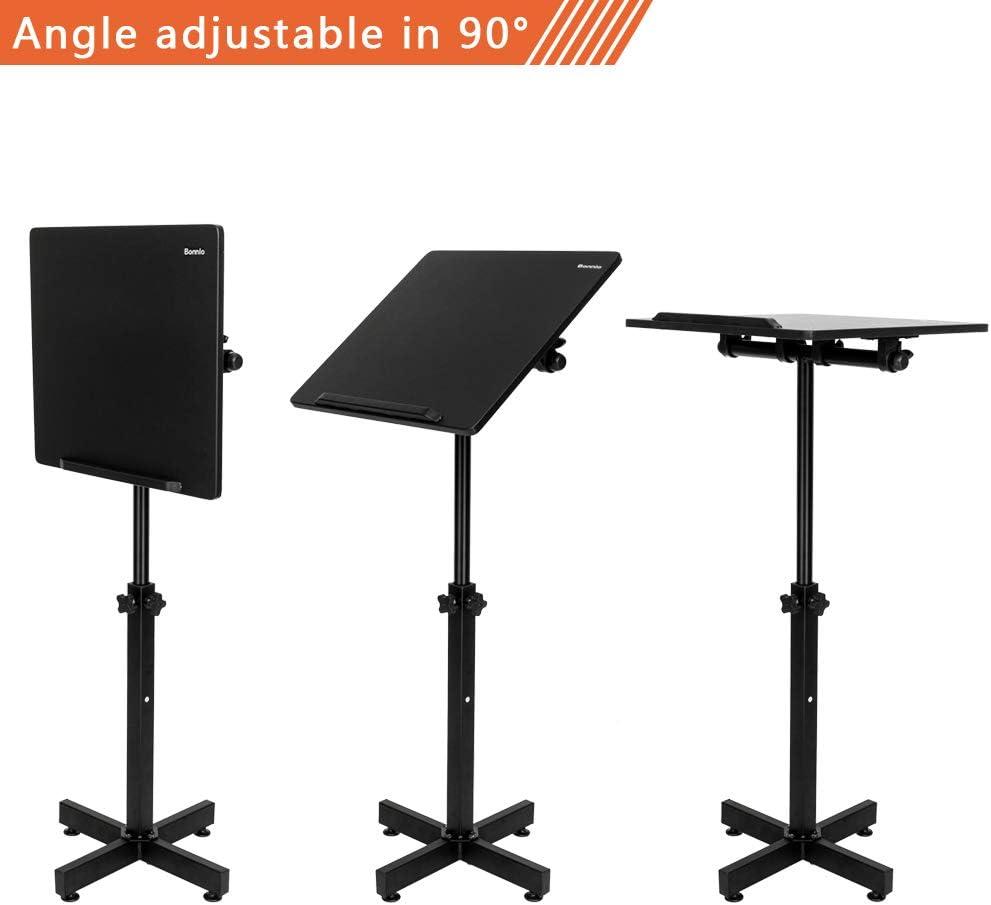 Black Adjustable Height Mobile Lectern Stand with Edge Stopper