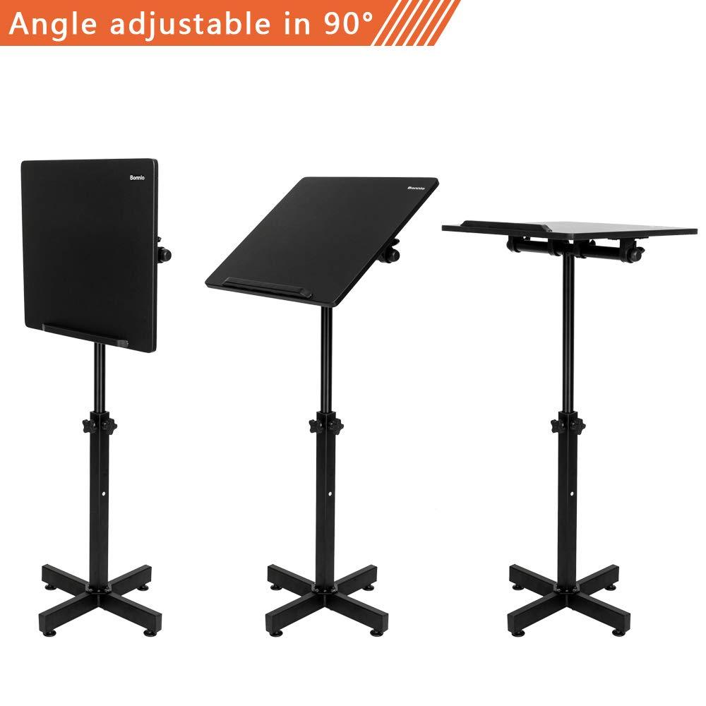 Bonnlo Classic Lectern Podium Stand, Height Adjustable Mobile Podium, Multi-Purpose Tabletop for Speech, Lecture, Church, Reading or Laptop Desk with Edge Stopper, Black