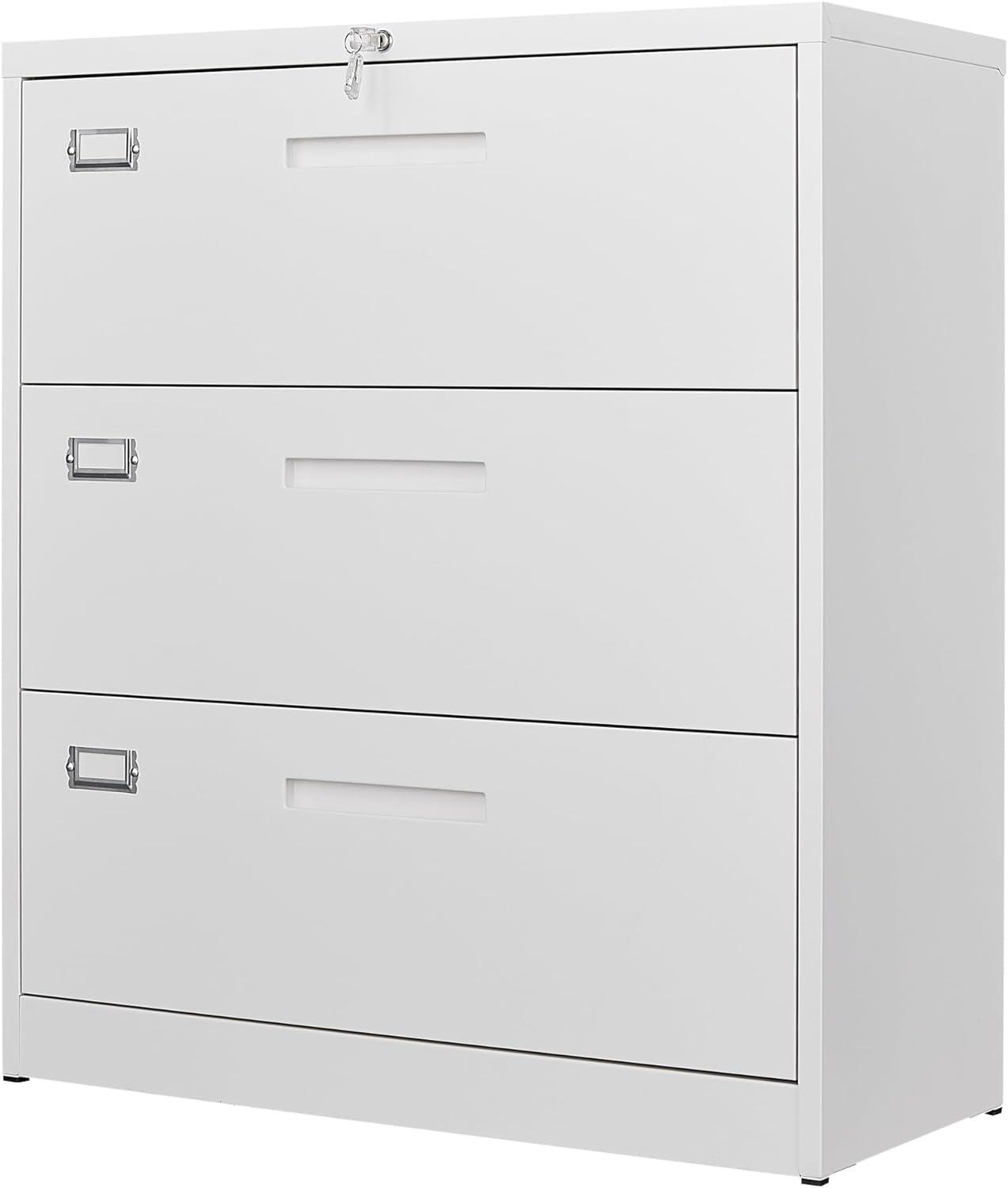 Fesbos 3 Drawer File Cabinets with Lock,Metal Lateral Filing Cabinets for Home Office Organization Hanging Storage Letter/Legal/F4/A4(Assembly Required)