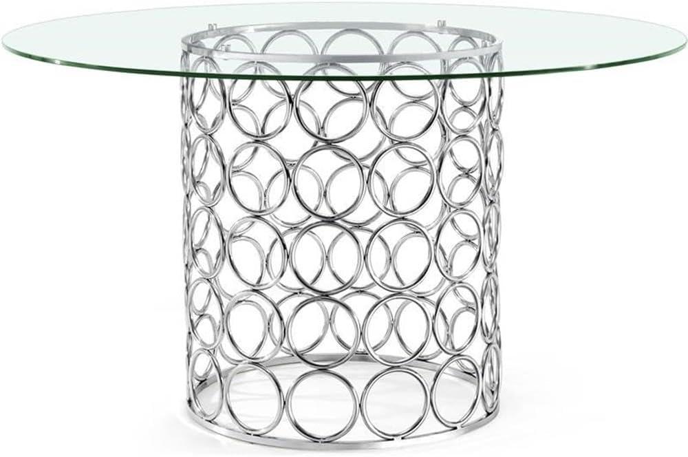 Meridian Furniture Opal Contemporary Glass Dining Table in Chrome