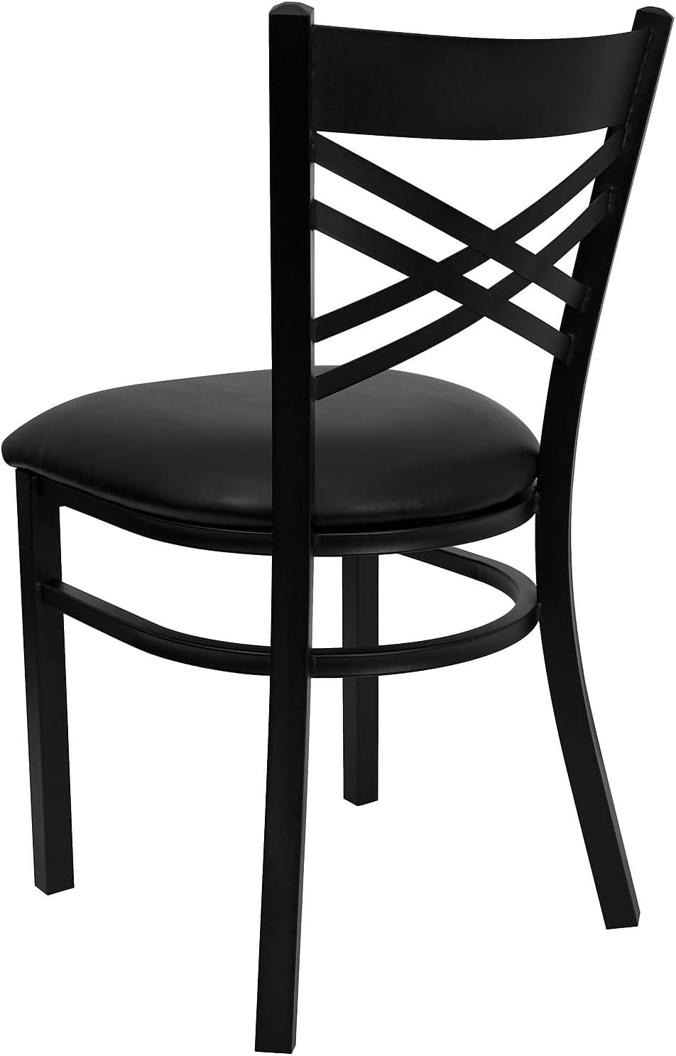 Black Metal Cross Back Dining Chairs with Vinyl Seats, Set of 2