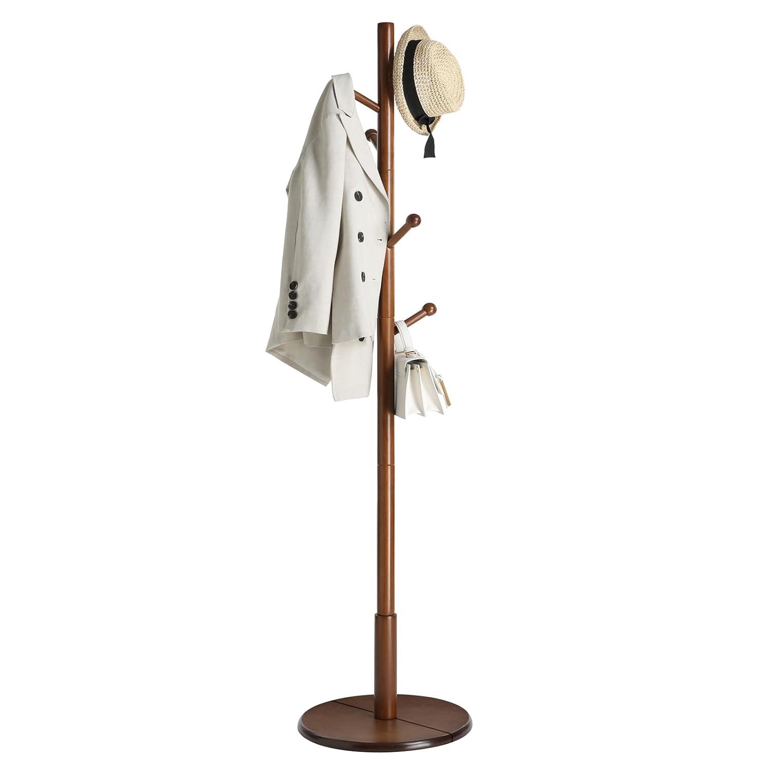 Coat Rack with 7 Rounded Hooks, Hall Tree, Coat Stand Dark Walnut