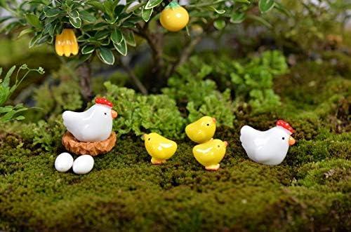 Miniature Chicken Family Figurines Set for DIY Terrarium Crafts