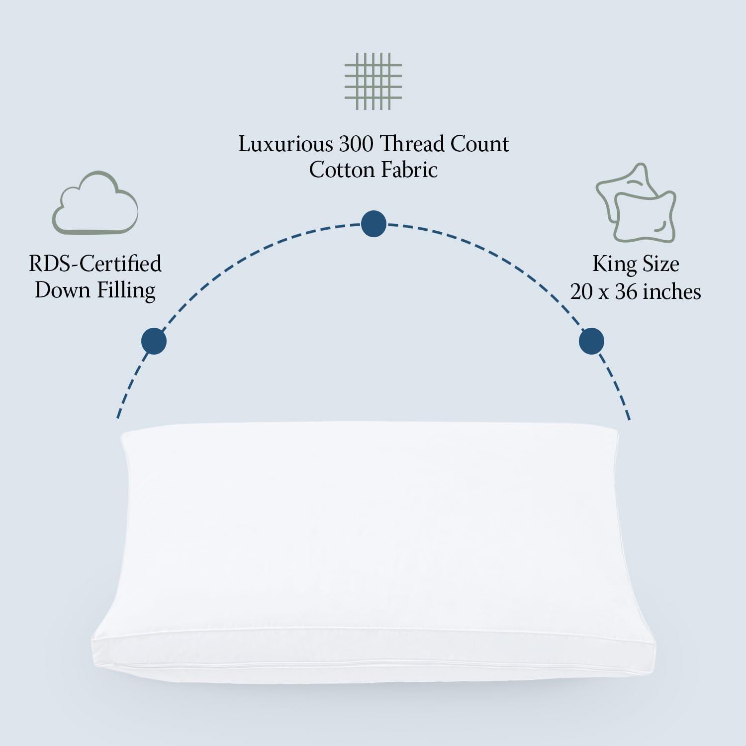 King Size Adjustable White Goose Down Hypoallergenic Pillow