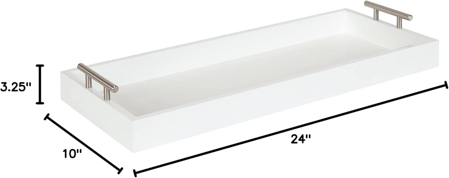 Kate and Laurel Lipton Tray, 10x24, White and Silver