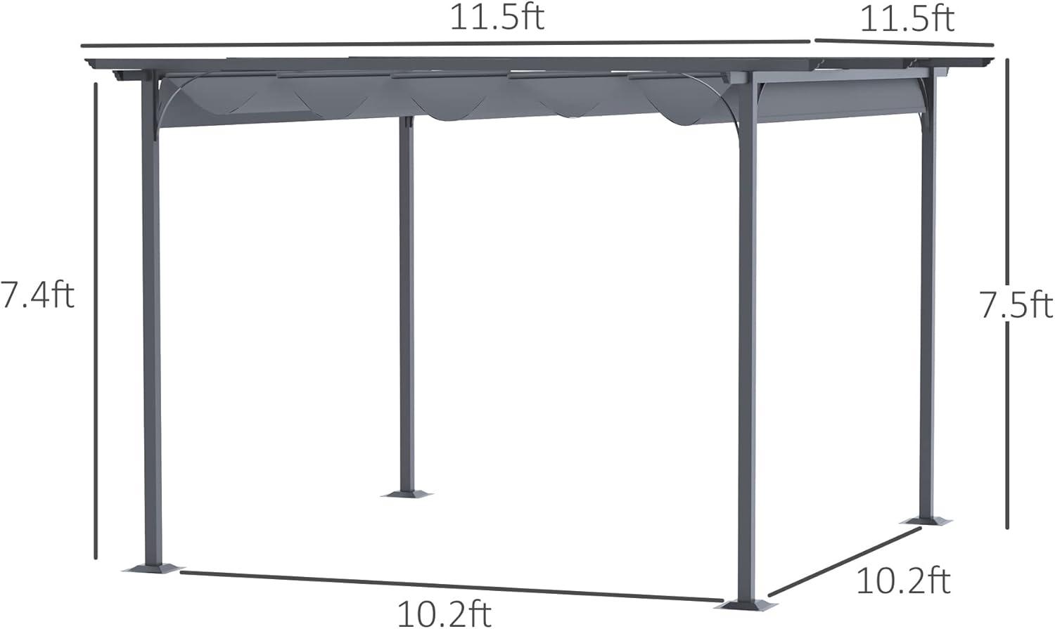 DUOSONG Outsunny 11.5' X 11.5' Retractable Pergola Canopy, Outdoor Uv Protection & Sun Shade, Steel Frame For Garden, Grill, Patio, Backyard, Gray Gray Steel Garden & Outdoor Canopies & Gazebos