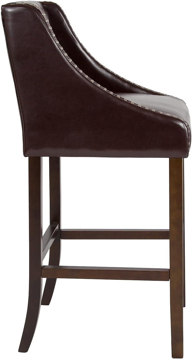 Flash Furniture Carmel Series 30" High Transitional Tufted Walnut Barstool with Accent Nail Trim