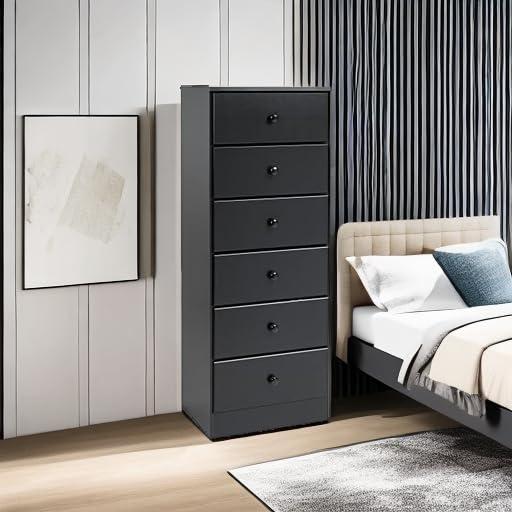 Astrid 6 Drawer Tall Chest Black - Prepac: Space-Saving Vertical Storage for Bedroom
