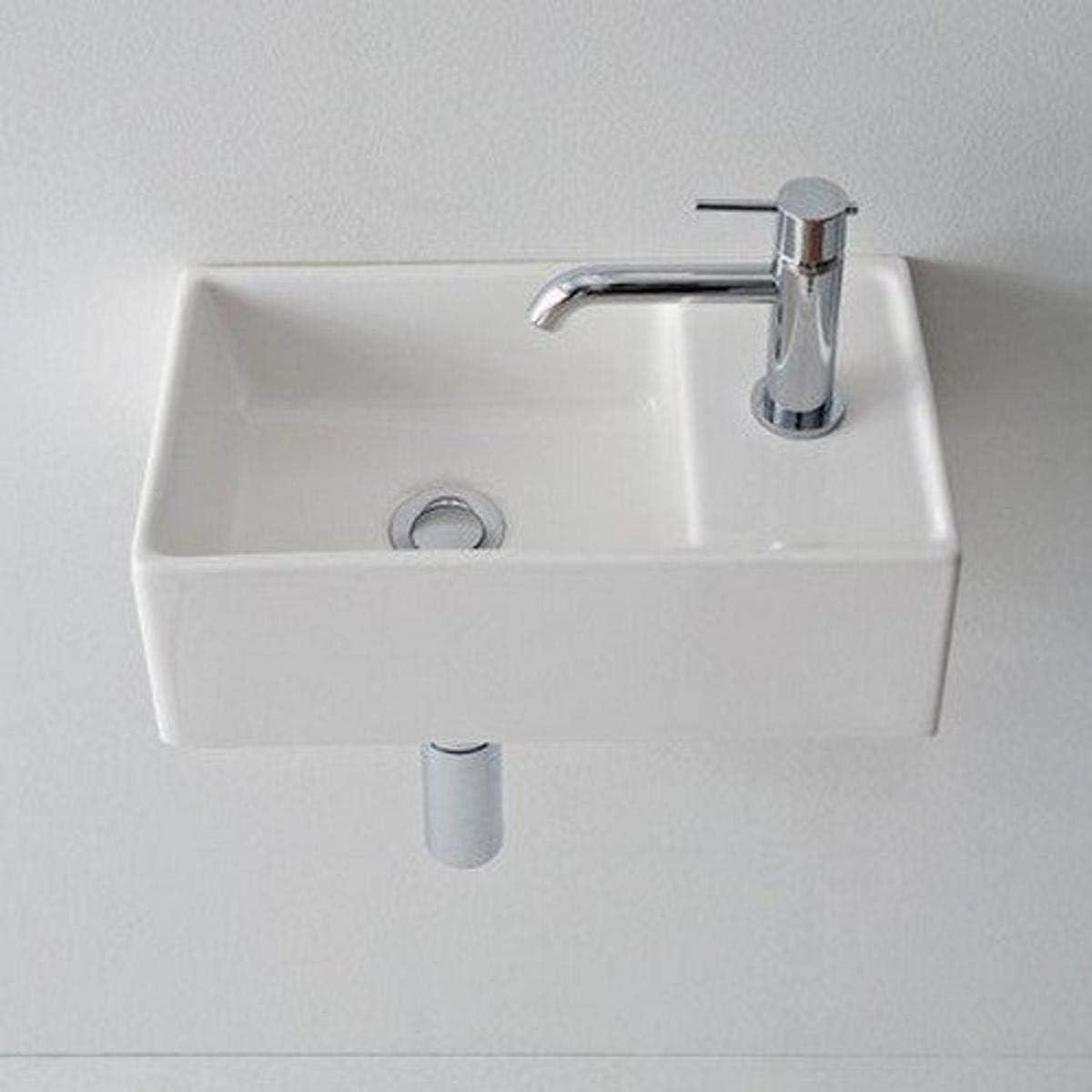 White Rectangular Ceramic Wall-Mounted Bathroom Sink