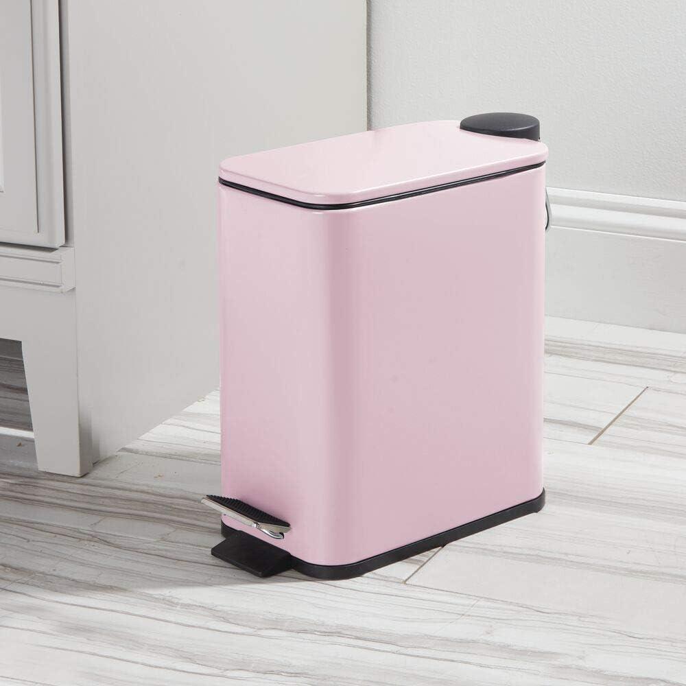 mDesign Slim Metal 1.3 Gallon Step Trash Can with Lid/Liner Bucket - Matte Blush