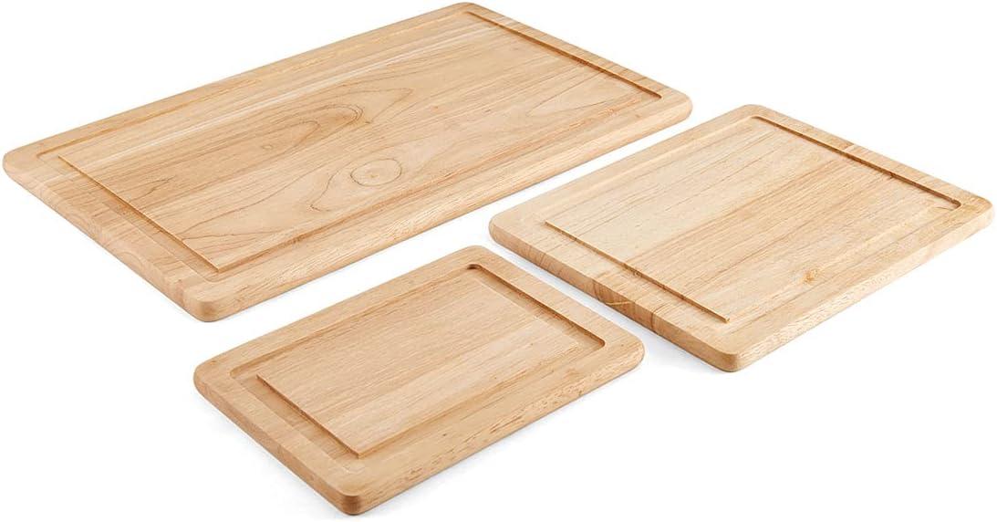 Farberware Rubberwood Cutting Board Set with Juice Grooved and Finger Grips, 3-Piece