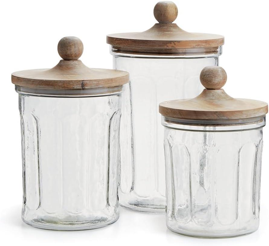 Olive Hill Glass and Mango Wood Canisters Set of 3