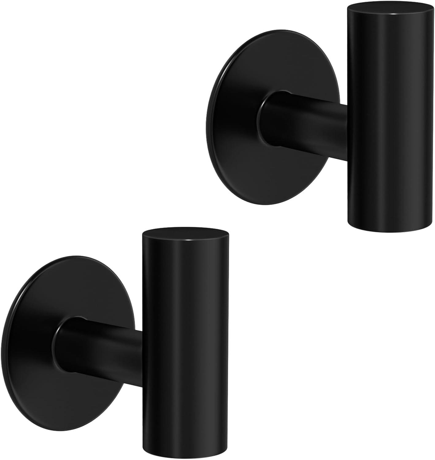 Matte Black Stainless Steel Adhesive Wall Hooks, 2-Pack