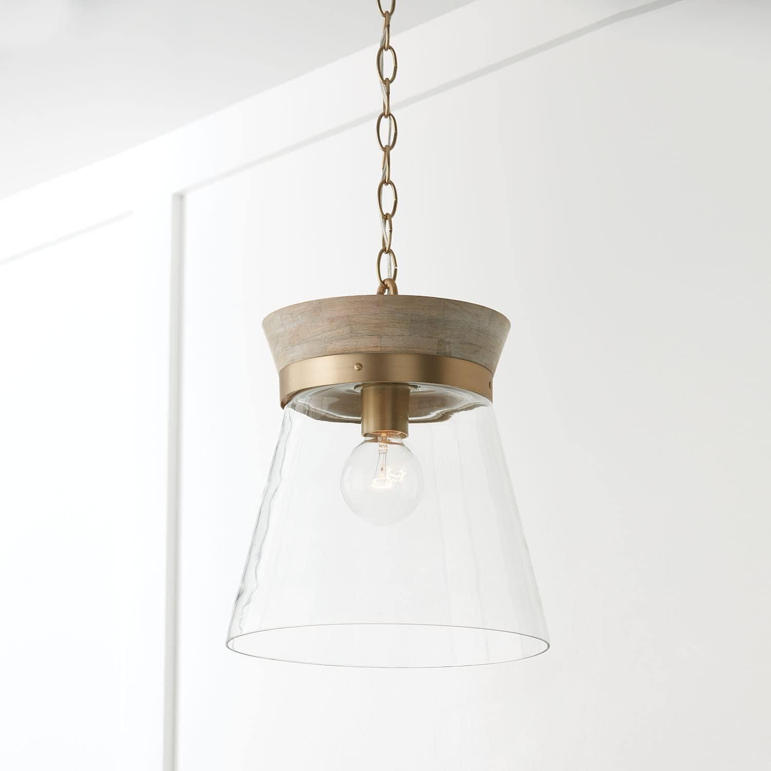 Finn 1 - Light White Wash/Matte Brass Bell Pendant