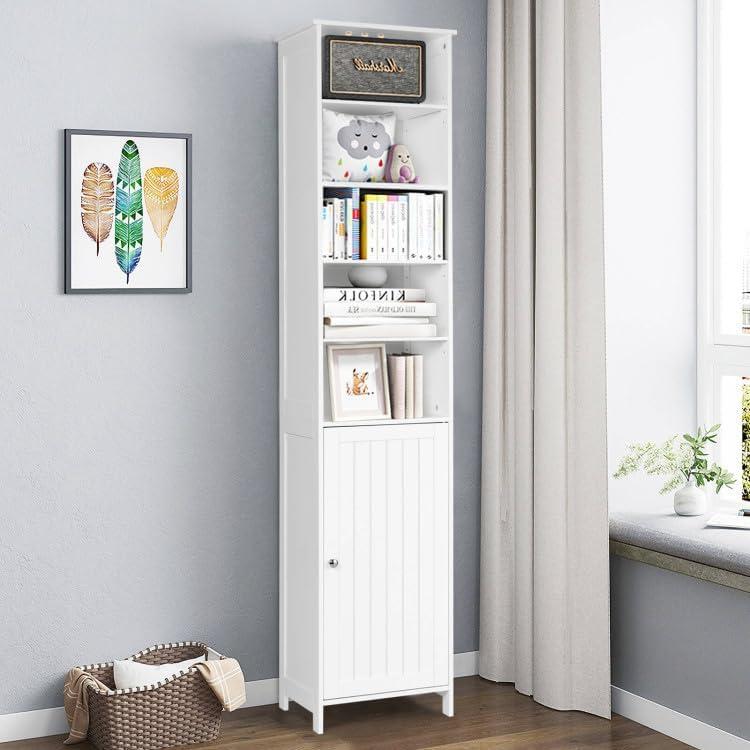 White Tall Lockable MDF Cabinet with Adjustable Shelves