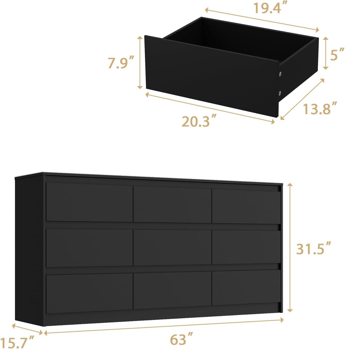 FAMAPY Chest of Drawers Dresser No Handles, 6 Drawer Dresser with Wide Storage, Modern Contemporary 6-Drawer Chest, for Bedroom Black (59”W x 15.7”D x 32.3”H)