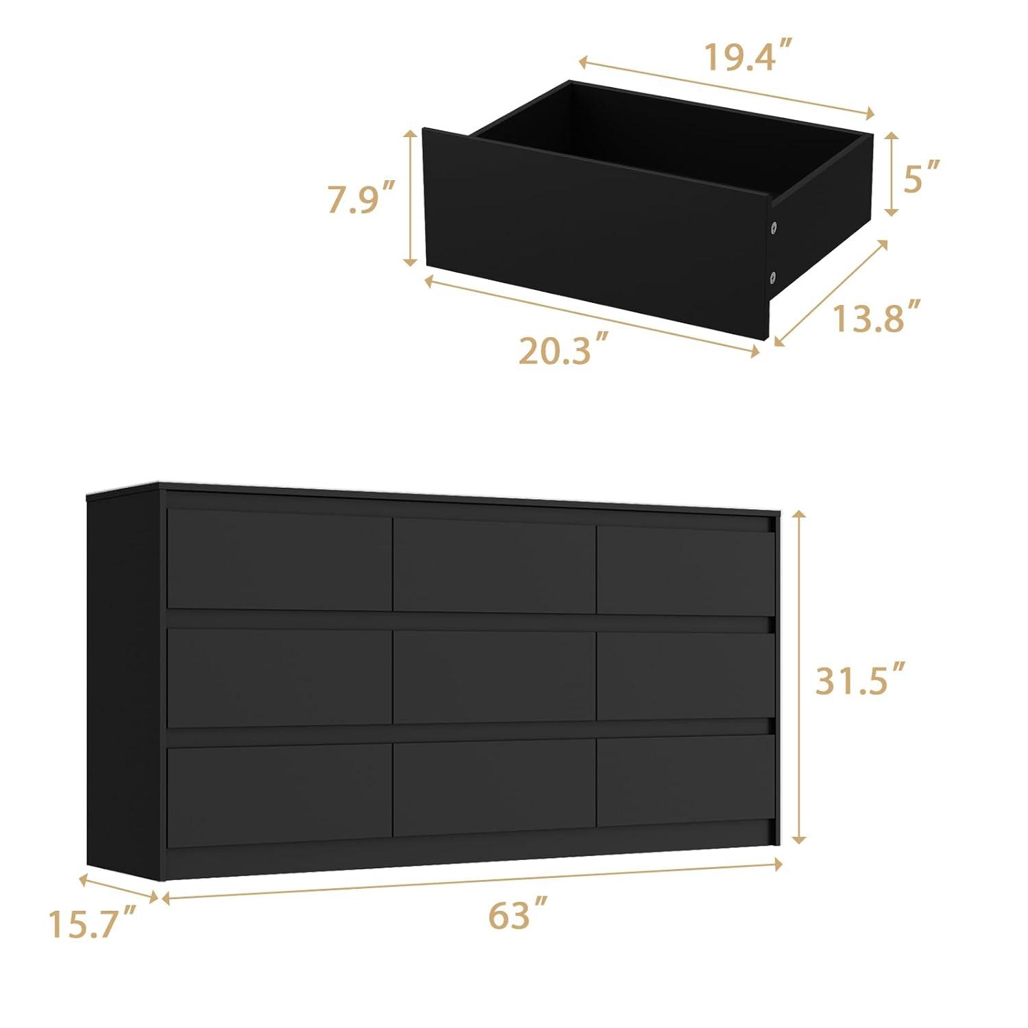 FAMAPY Chest of Drawers Dresser No Handles, 6 Drawer Dresser with Wide Storage, Modern Contemporary 6-Drawer Chest, for Bedroom Black (59”W x 15.7”D x 32.3”H)