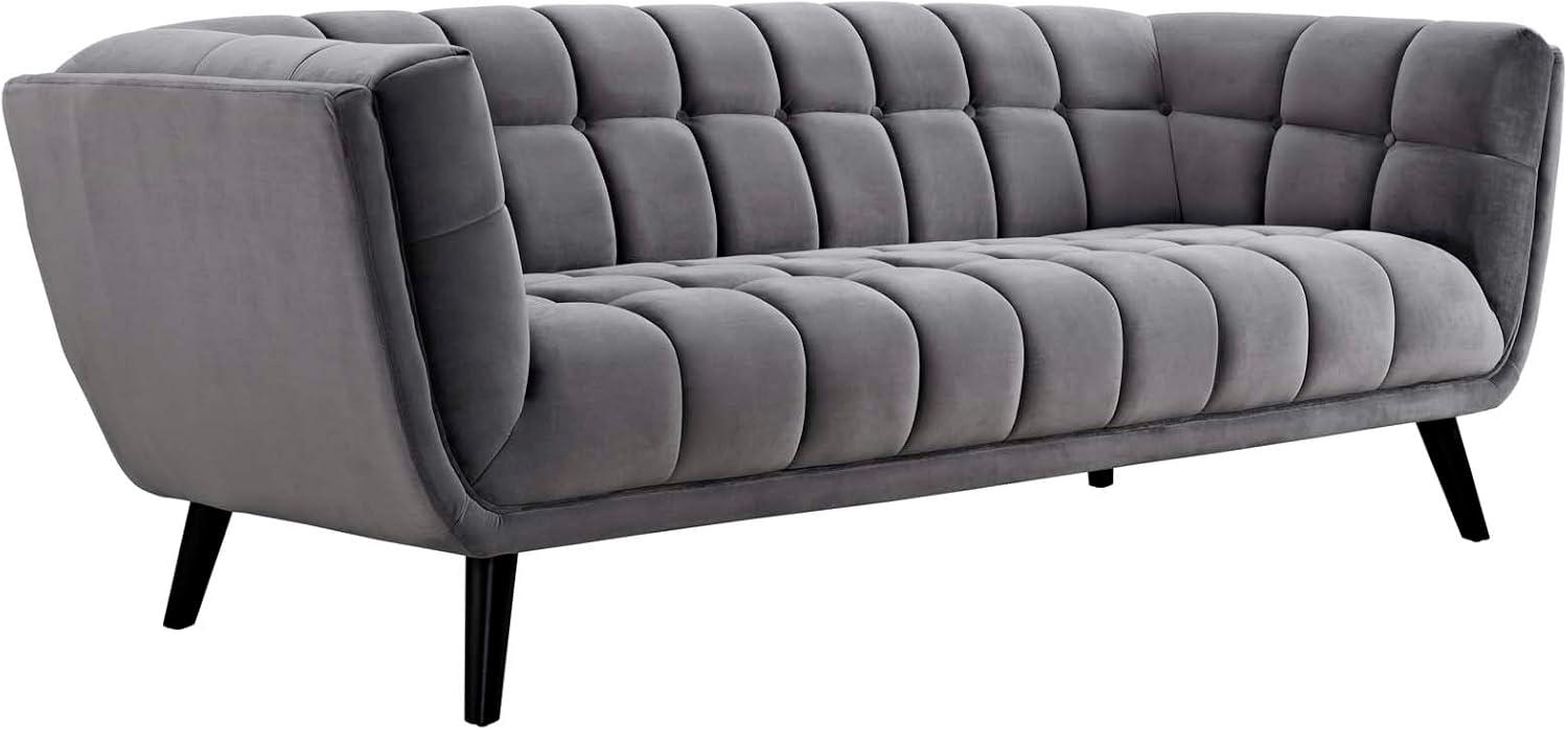 Elegant Gray Velvet Tufted Sofa with Track Arms