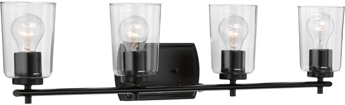 Progress Lighting Adley 4-Light Bath Vanity in Black with Clear Glass Shades