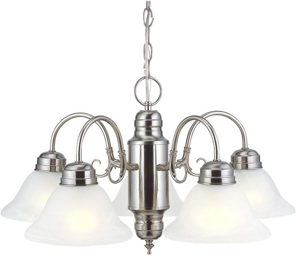 Design House 511535 Millbridge Traditional 5-Light Indoor Dimmable Chandelier with Alabaster Glass Shades for Entryway Foyer Dining Room, Satin Nickel