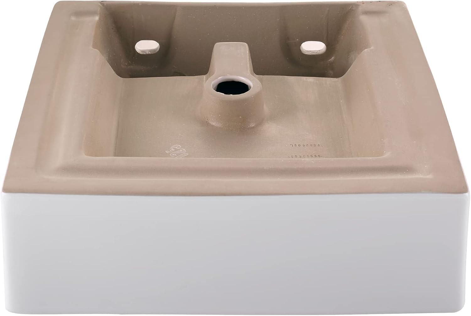 Sleek Square Ceramic Vessel Bathroom Sink with Overflow, 18.5"