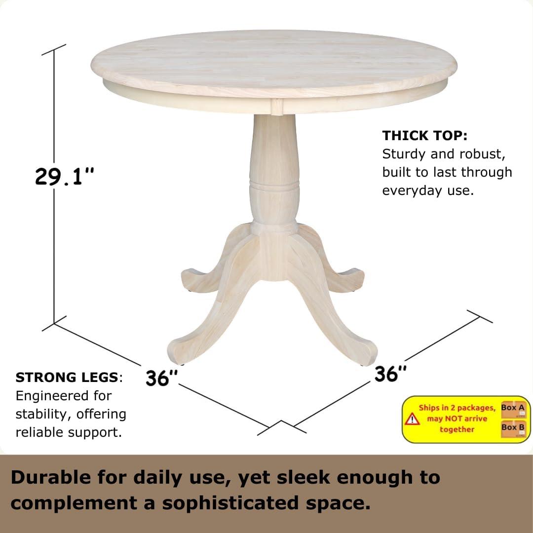 36" Round Top Pedestal Dining Table Unfinished - International Concepts