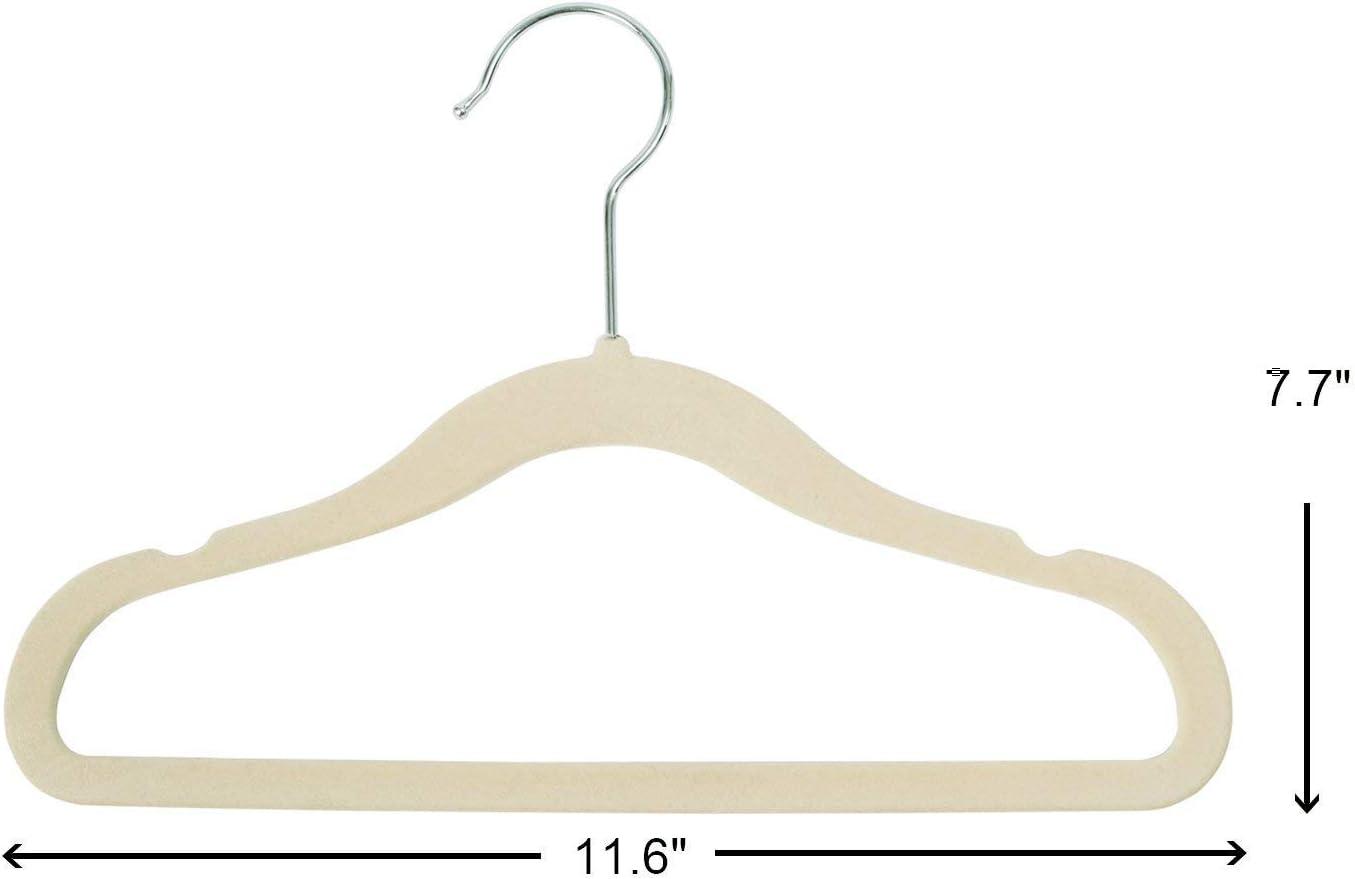 Beige Velvet Non-Slip Kids Hangers with Clips, 30-Pack