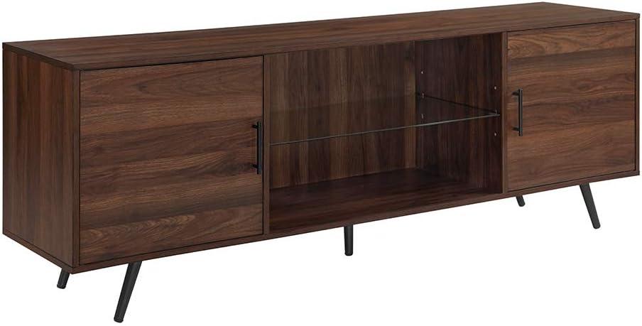 70" Dark Walnut Mid-Century Modern TV Stand with Cabinet