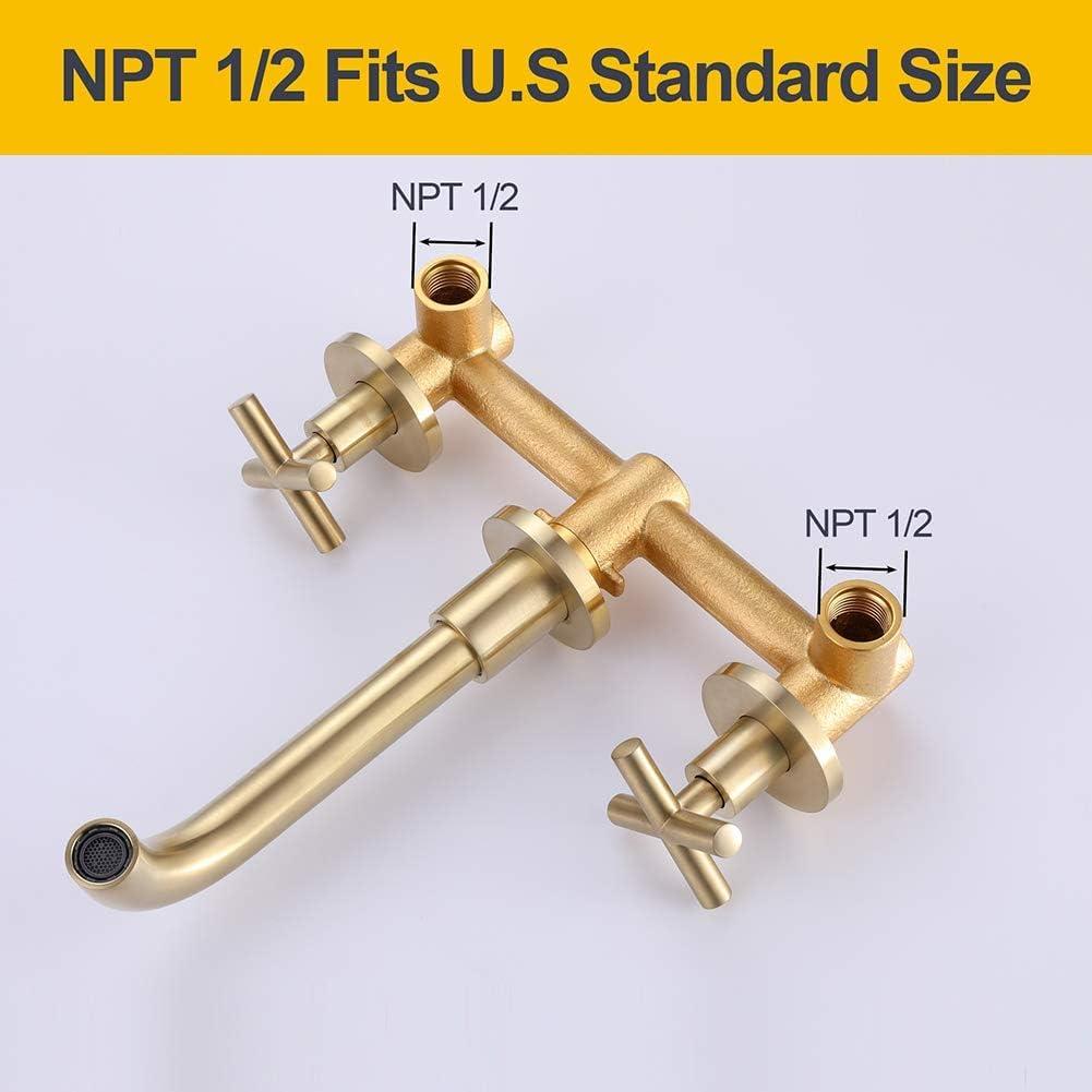 Brushed Gold Wall Mounted Bathroom Faucet with Dual Cross Handles