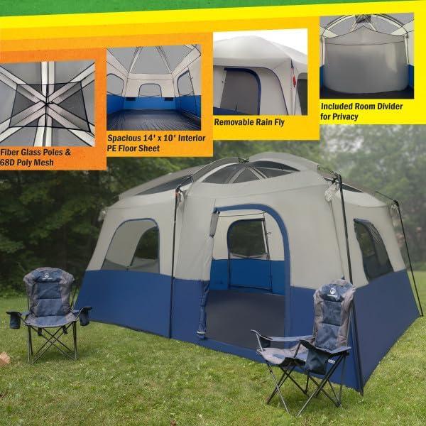 Gray and Navy 10-Person Three Season Cabin Tent with Carry Bag