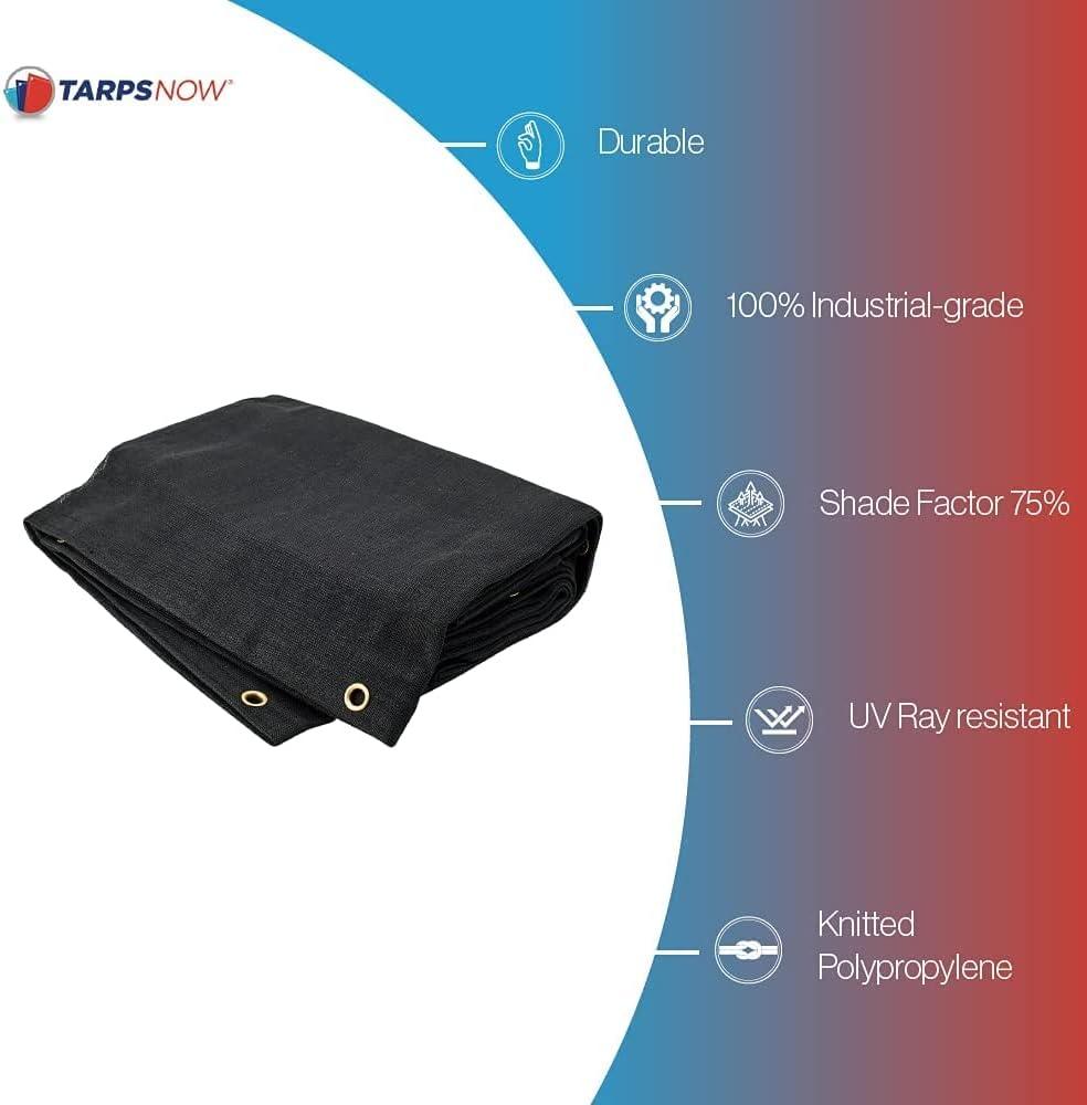Tarps Now Heavy Duty Mesh Tarps, (8' X 16') with Grommets - 75% Sunblock Shade Cloth Tarp for Patio Screen, Wind Block, Privacy Screen, Canopies, Dump Trucks, Pool Cover - Black