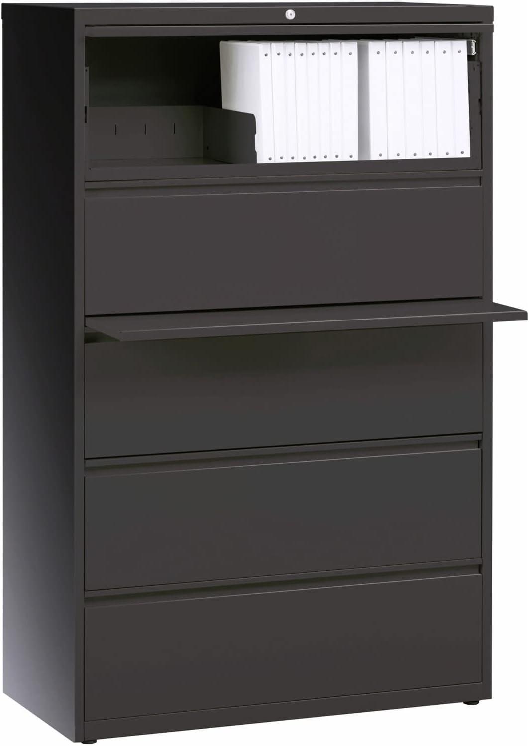 Charcoal 5-Drawer Lockable Lateral File Cabinet with Binder Storage