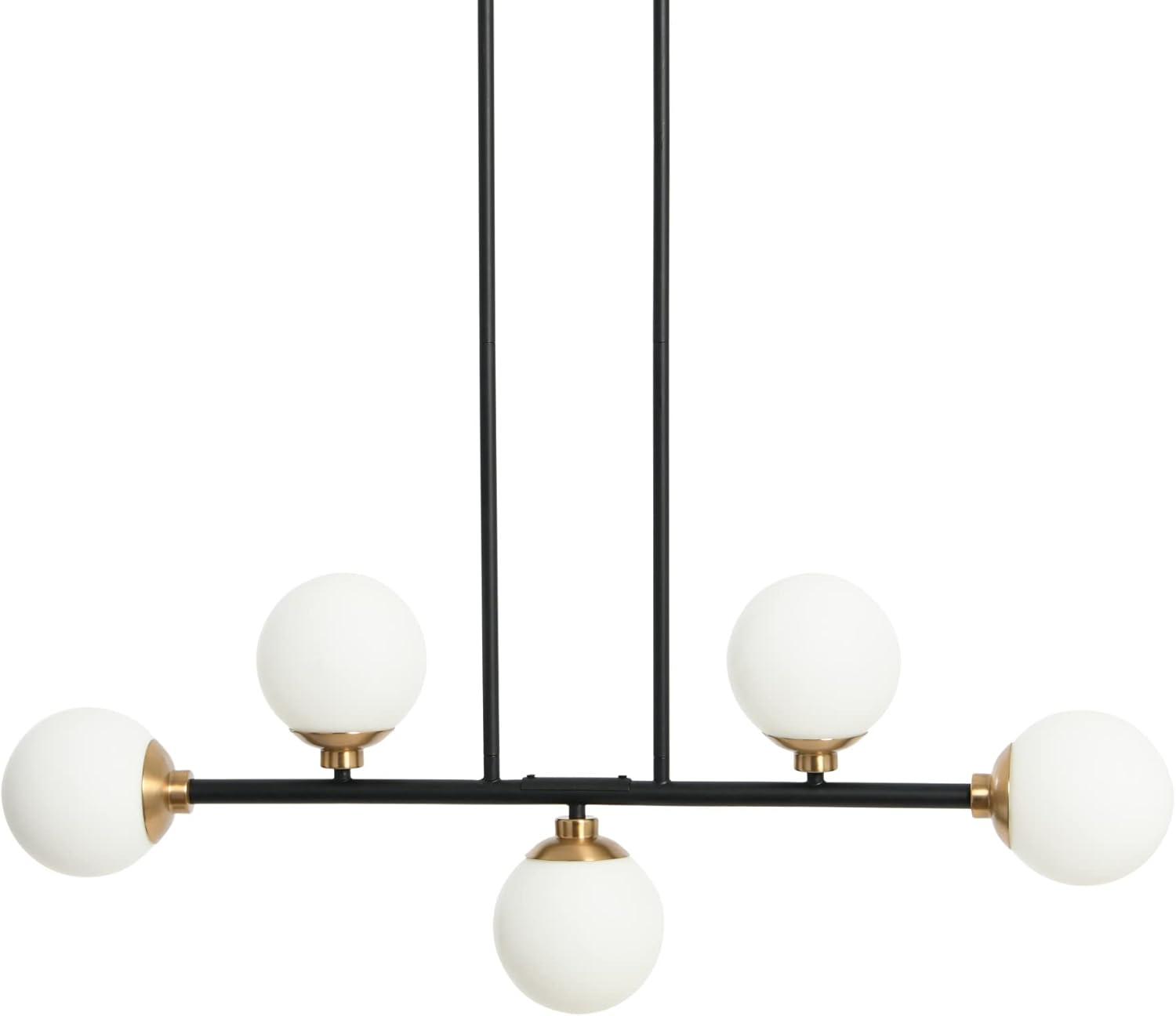 Matte Black Metal and Frosted Glass 5-Light Linear Chandelier