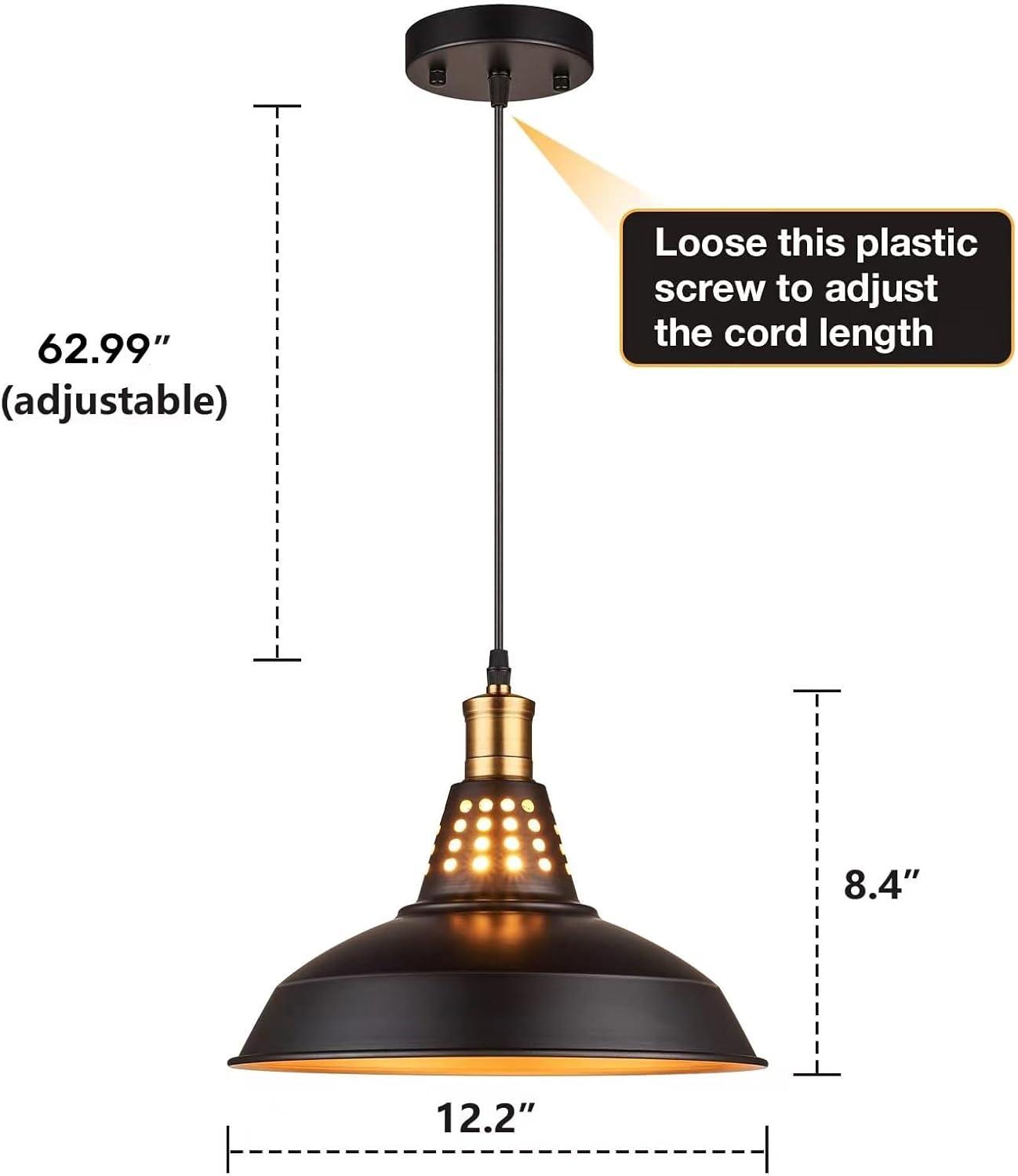 Matte Black and Gold Farmhouse Pendant Lights, 12 Inch Vintage Industrial Barn Fixtures