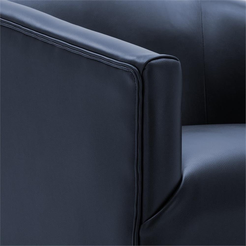 Comfort Pointe Gaven Wood Base Swivel Accent Chair Midnight Blue: Durable Faux Leather, 360° Swivel, No-Sag Springs