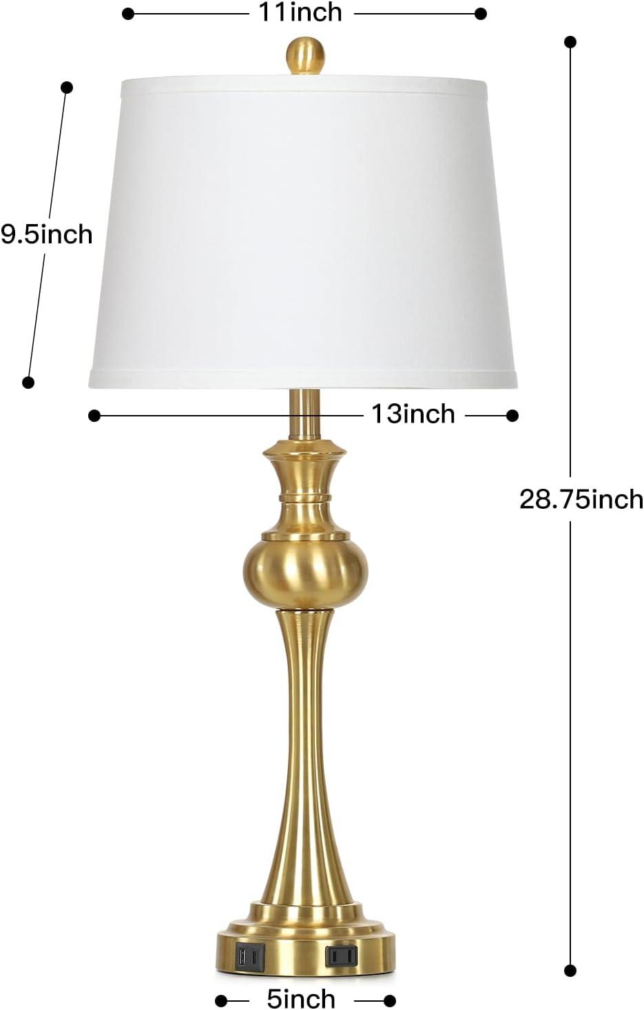 Touch Control Dimmable Table Lamps for Bedrooms, 3-Way Gold Crystal Bedside Lamp with USB Ports, Set of 2 Contemporary End Table Lamps with White Drum Shade for Living Room Reading, LED Bulbs Included