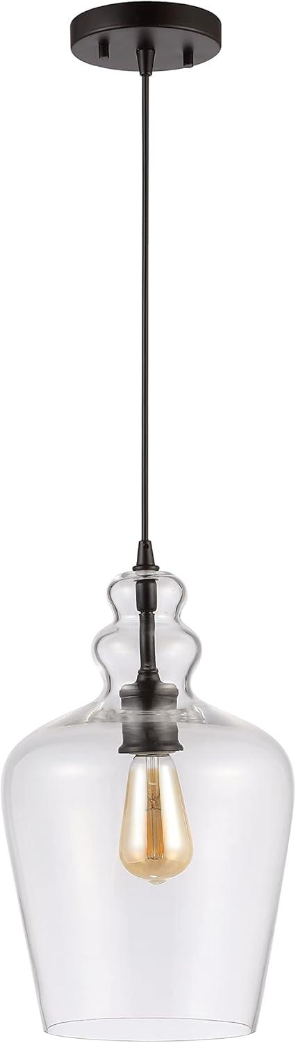 SAFAVIEH Catlen 9 in. Dia Clear Pendant, Oil Rubbed Bronze