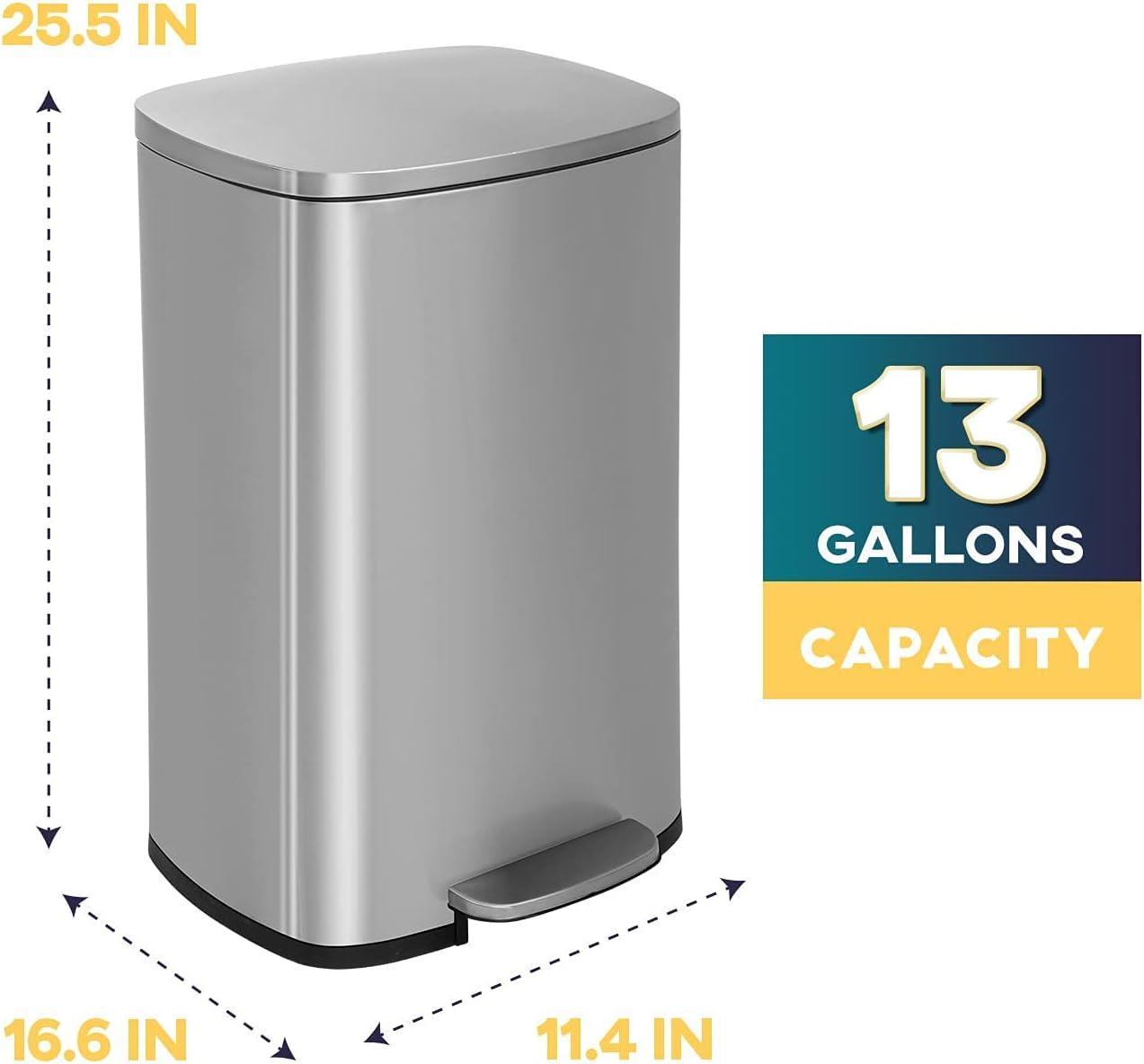 FDW 13 Gallon/50 L Stainless Steel Kitchen Trash Can, Fingerprint-Proof for Office/Home(Silver)