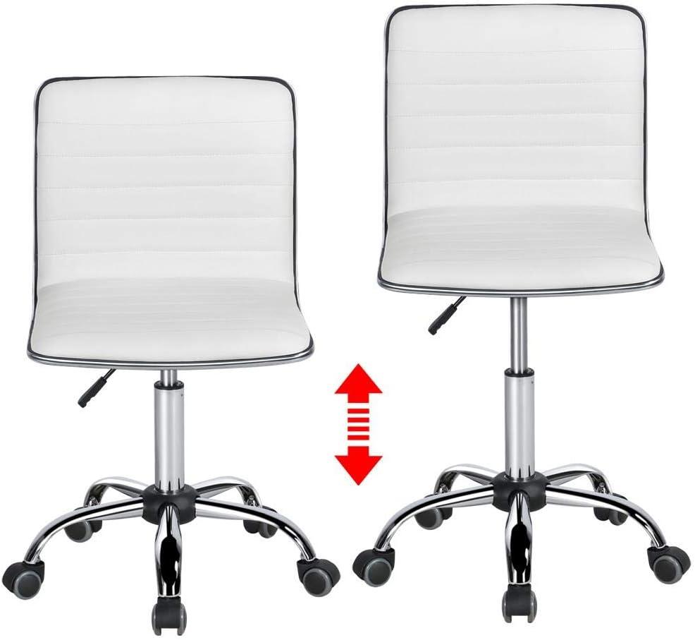 White Leather Armless Swivel Task Chair with Chrome Base