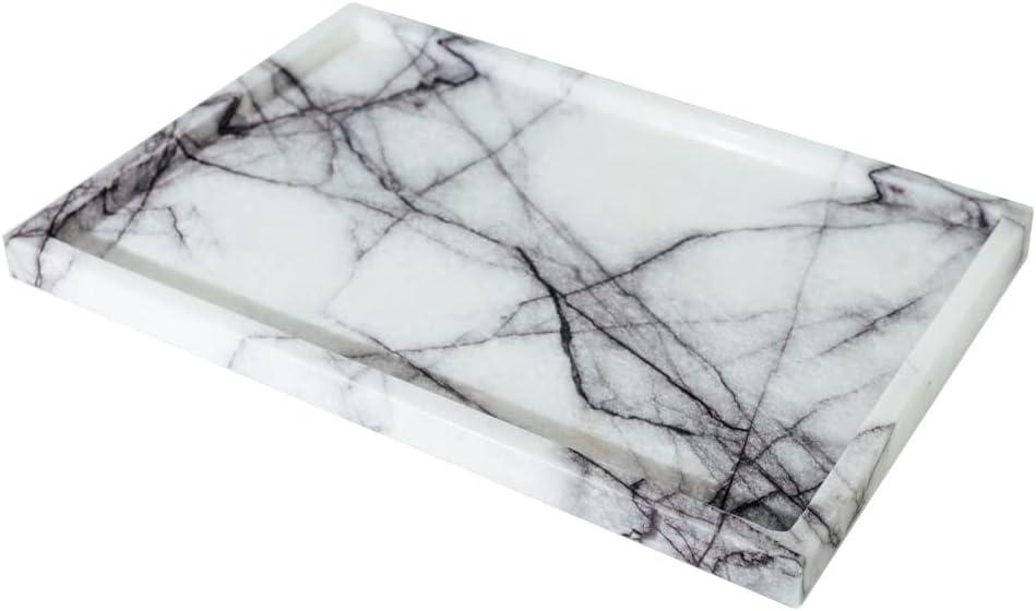 Real Luxurious Vanity Tray Natural Genuine Marble Storage Tray for Home Decor Stone Tray for Bathroom/Kitchen/Vanity/Dresser Non-Resin/Non-Ceramic(Lilac)