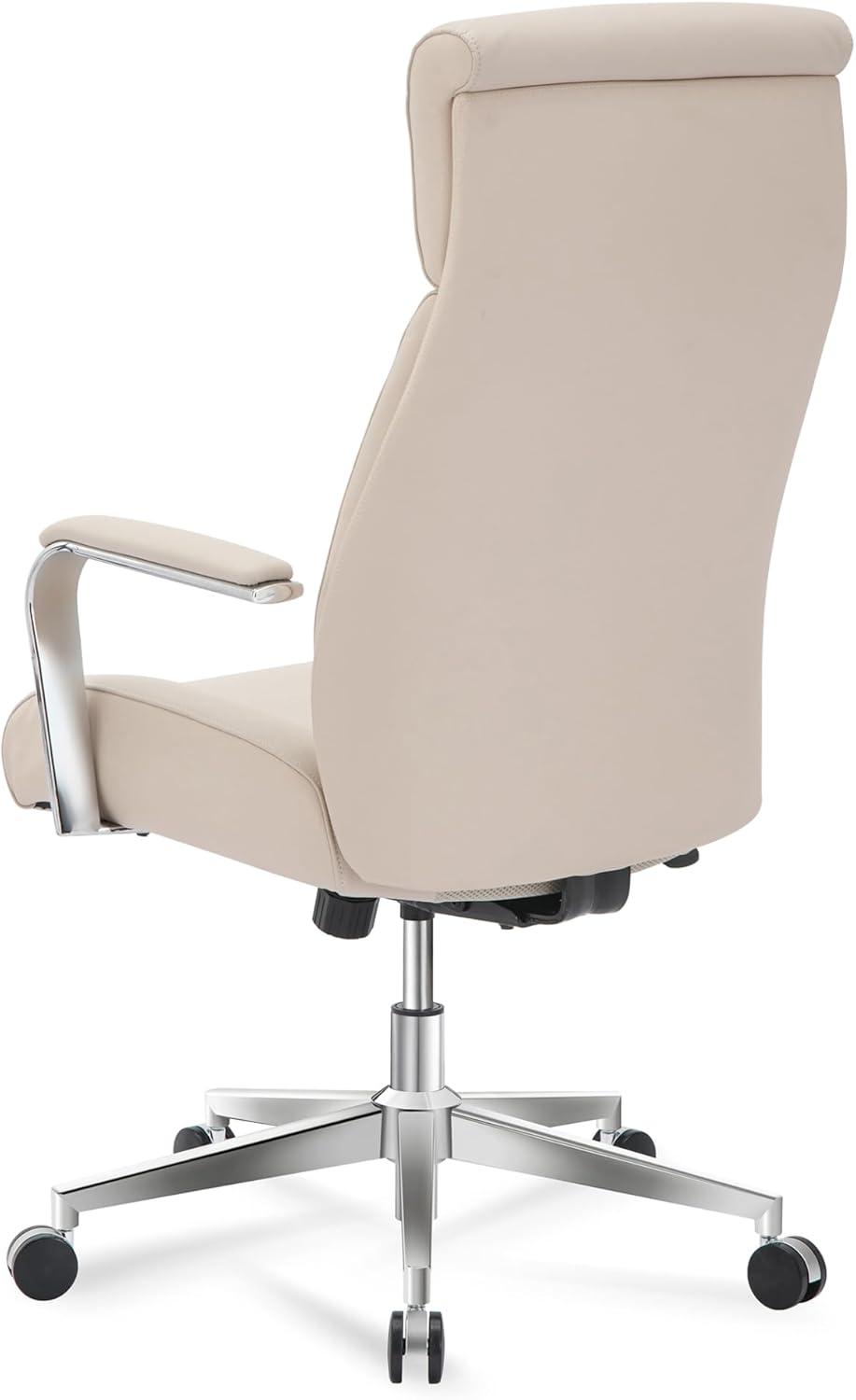 Orren Ellis Vegan Leather High-Back Executive Office Chair, Sand/Chrome, S