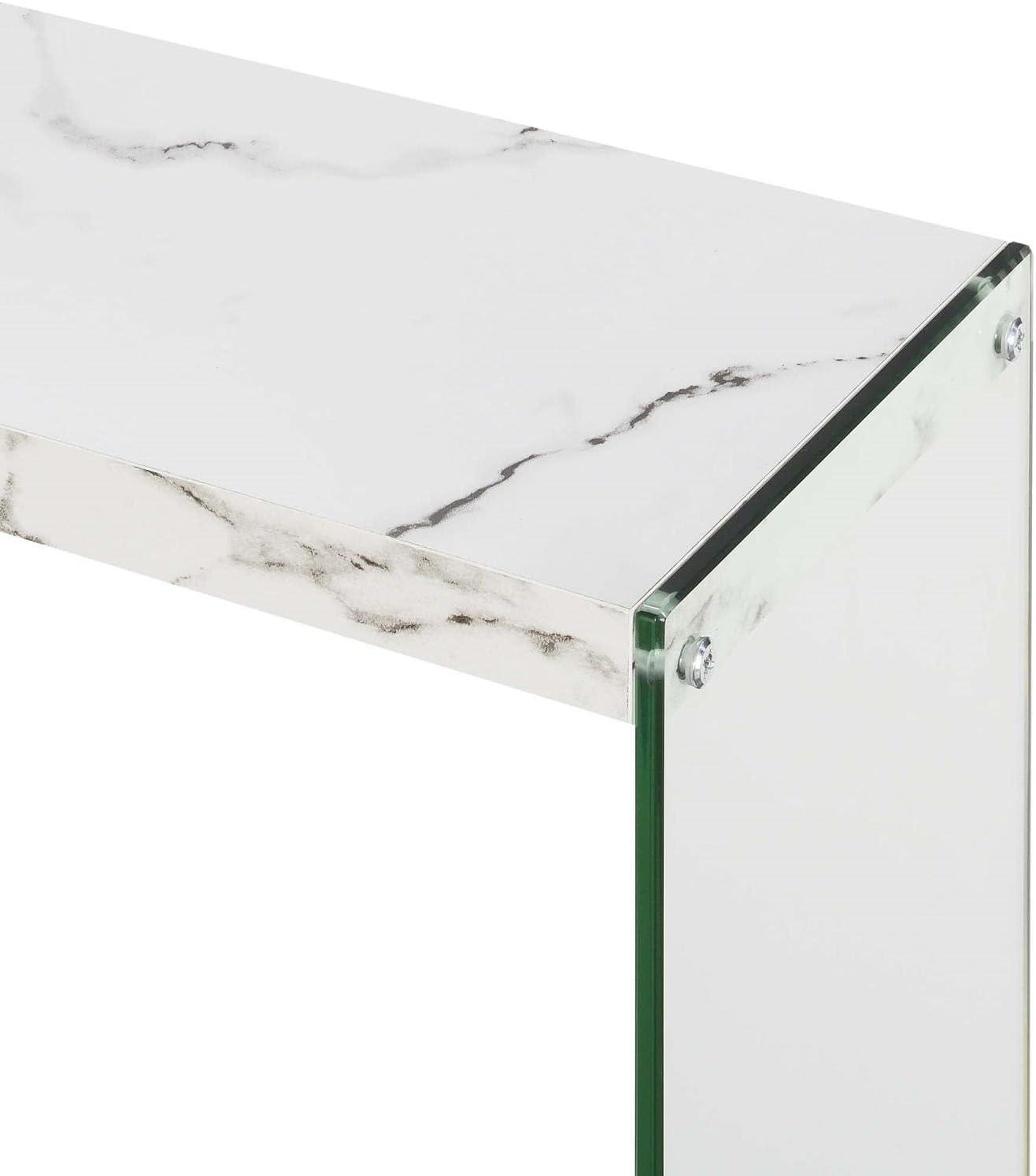 Convenience Concepts SoHo Glass V Console Table with Shelf, White Faux Marble/Glass