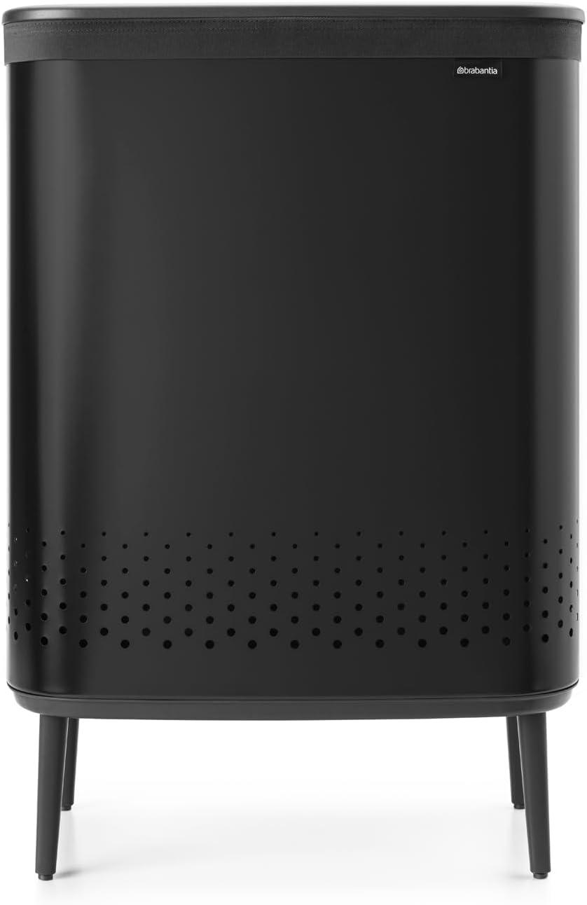 Black Steel Upright Hamper with Lid and Ventilation Holes