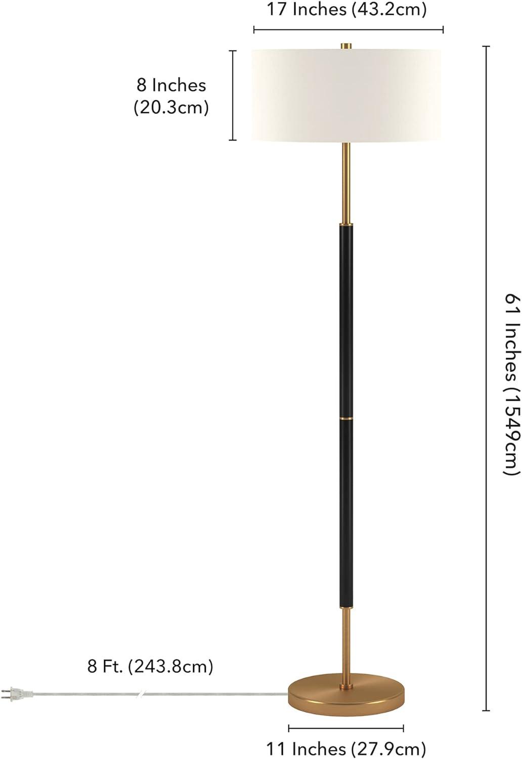 Henn&Hart 17" Matte Black/Brass Metal/Fabric Floor Lamp