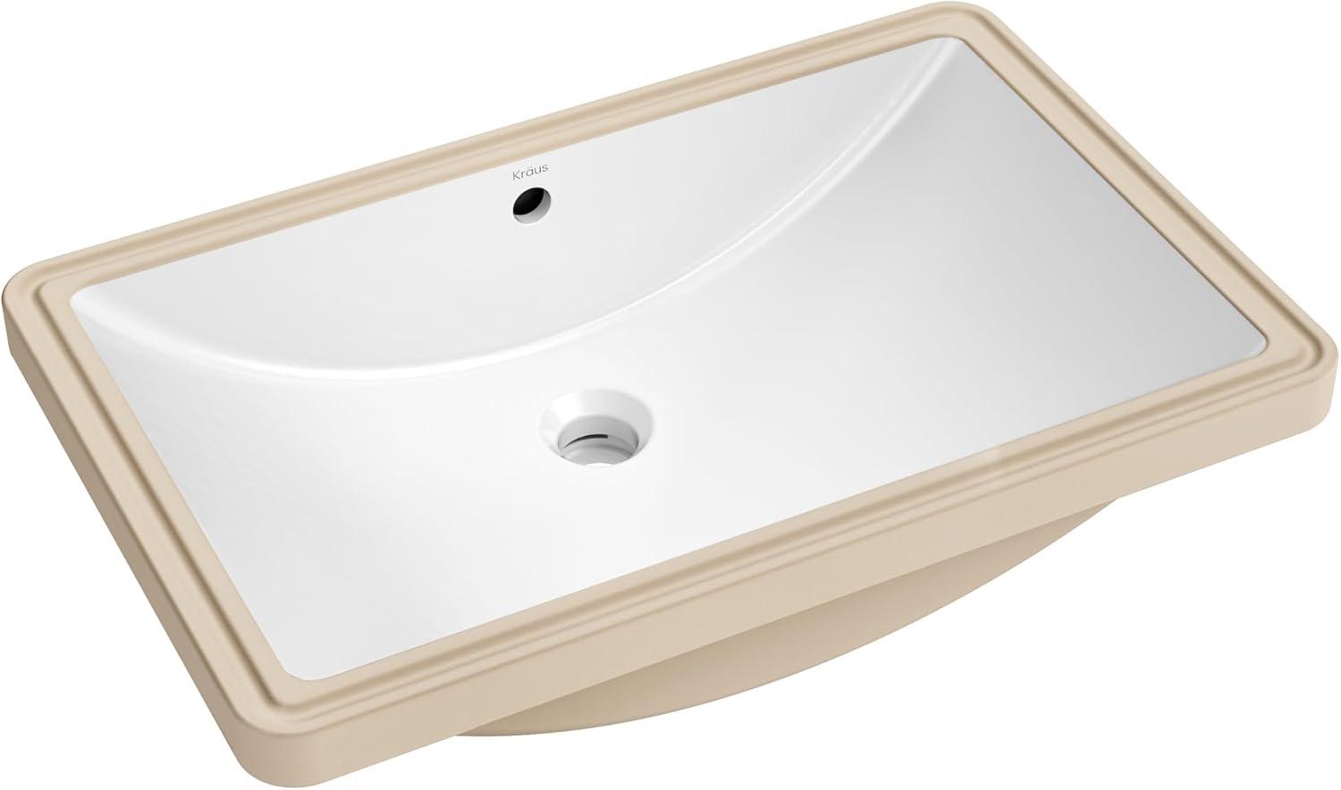 KRAUS Elavo. Rectangular Porcelain Ceramic Undermount Bathroom Sink In White With Overflow Drain, KCU-243