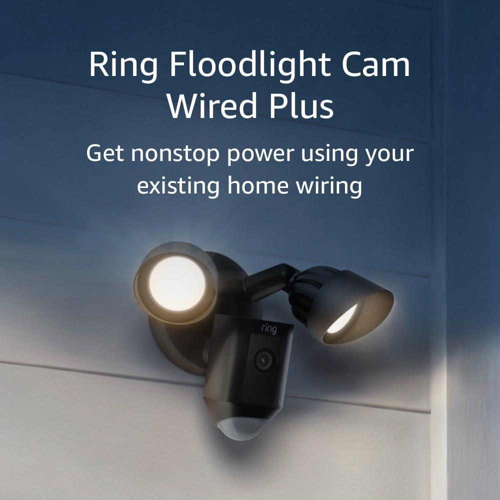 Ring Floodlight Cam Wired Plus Security Camera - Black: Wi-Fi, Motion Detection